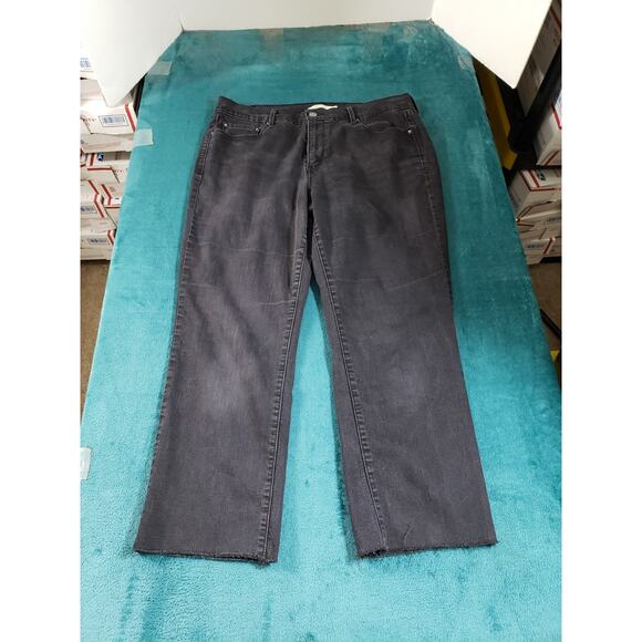 Levis 505 Jeans Size 14 Womens Black Pants Ladies Mid Rise Straight Cropped - Picture 2 of 15